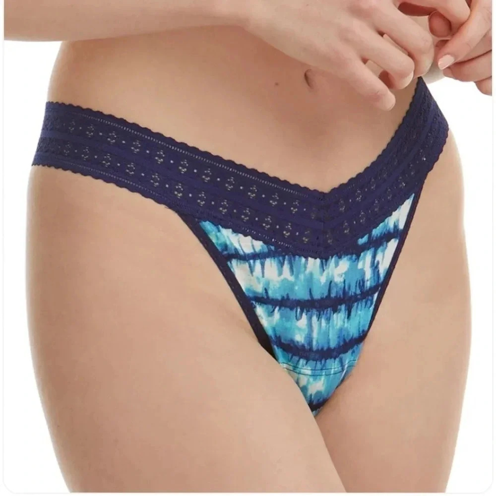 Hanky Panky Low Rise Thong Panty Indigo Stripe NWT